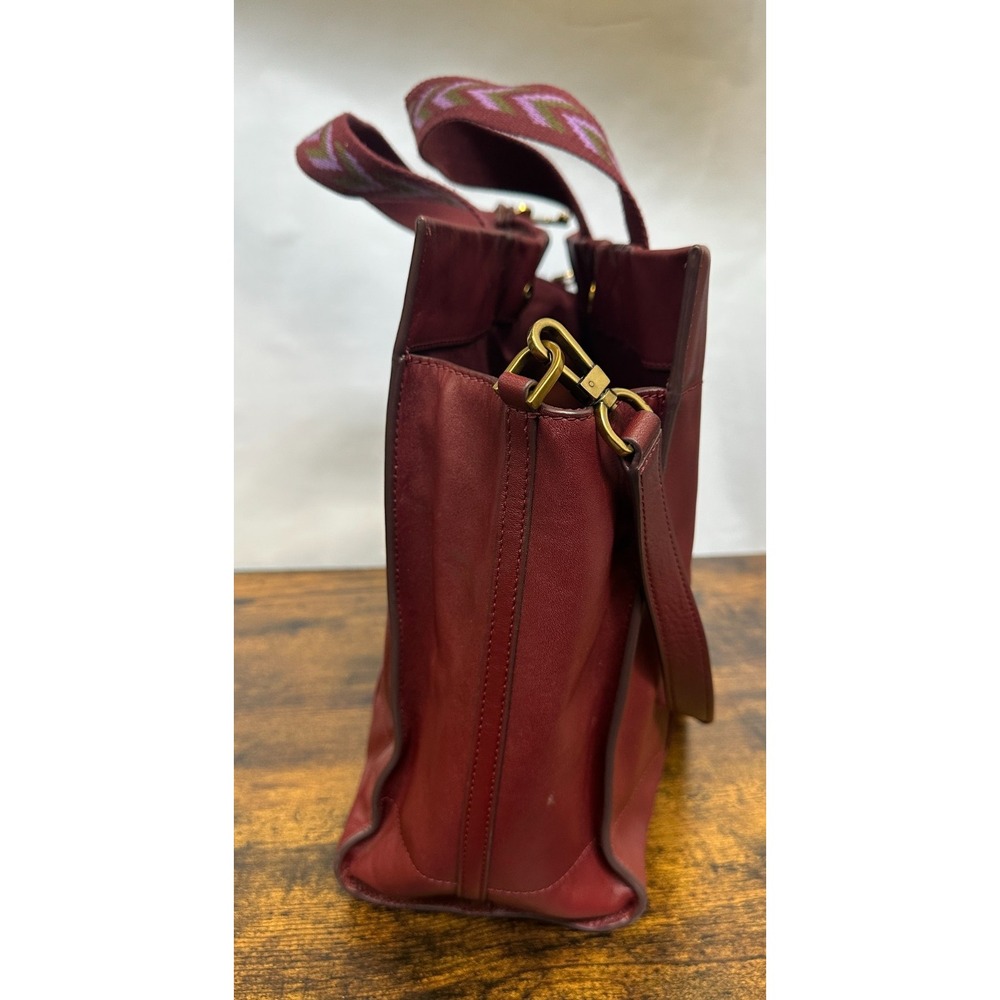 Fossil Carmen Tote Burgundy Quilted Leather Handbag Crossbody Wine Shoulder Bag - Picture 15 of 16
